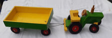 Original DDR Holz Traktor mit Anhänger und Gummi Reifen, stabil groß