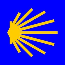 Aufkleber Jakobsmuschel blau-gelb - Jakobsweg Pilgerweg Andenken Souvenir 