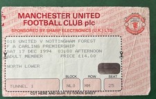 Komplett 1994 Manchester United V Nottingham Forest Fußball Spiel Ticket Stub