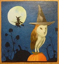 Deko HDF - Herbst Hexe Mond Nacht Halloween Kauz Zauberhut Vögel Besen Kürbis