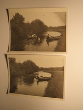 Boote / Ruderboot / Paddelboot ? auf einem Fluss mit Schwan / 2x Foto