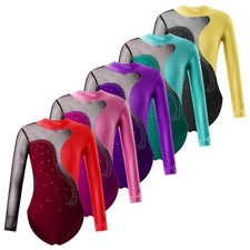 Turnanzug Mädchen Langarm,Glitzernde Kinder Gymnastikanzug Rundhals Ballettbody