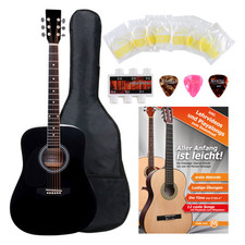 Komplettes Starter Set für Western Gitarre Linkshänder inkl. Zubehör schwarz LH