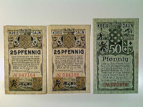 Notgeld kreis daun 25 und - kreis, daun,