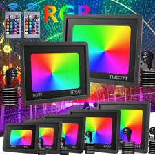 RGB LED Fluter 10-100W mit Stecker Farbwechsel Außen Strahler Mit Fernbedienung