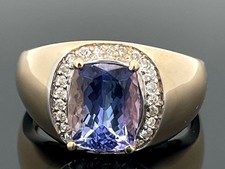 RING GR. 17 (CA. 53) AUS 375/- GG MIT TANSANIT AAAA & BRILLANTEN SCHMUCKJAGD