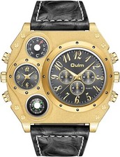 Herren Armbanduhr Analog Quarz Kompass Thermometer Zwei Zeitzonen Spor