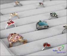 Schmuckkasten Schaukasten Schmucklade Schmucktablett für Ringe Glasdeckel grau
