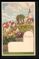 Künstler-AK Dohna, Ortspartie mit Kirche 