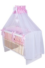 Babybett weiss-gelb mit 11tlg KomplettSet Bettwäsche Matratze Nestchen Rosa Grau