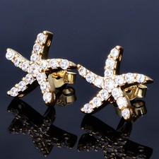 Feine Ohrstecker Goldohrringe 585 14K Echt GOLD Zirkoniabesatz Seestern Form NEU