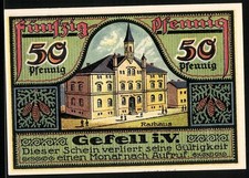 Notgeld Ranis, 1921, 50 Pfennig, Gefell i.V., Rathaus und Kreishaus, Schlösser  