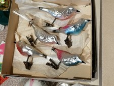 5 x alter Christbaumschmuck Glasvogel mit Glasfaserschwanz Lauscha Glas