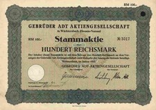 Gebrüder ADT Wächtersbach AG 1933 Ensheim Villingen Forbach Tarkett 100 RM Hanau