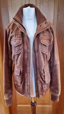 ESPRIT EDC Lederjacke Schafsleder Vintage Used Look Biker Braun Cognac S 36