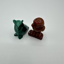 2 Stück Eulen aus Stein Edelstein u.a. Malachit Handgefertigt Figur Eule Vintage