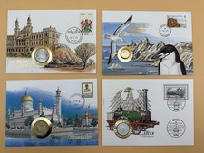 4 Länder Münzbrief-Konvolut: Brunei, Antarktis, RSA, Adler – PhilSwiss