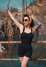 SugarShock Merle retro Tartan Dungarees Rockabilly Latzhose Latzshorts