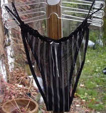 Dessous Damen Tanga Slip mit Spitze Schwarz Weiß gestreift  * Schiesser Gr. 42