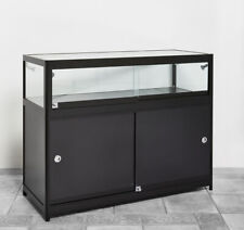 Thekenvitrine schwarz LED-Beleuchtung 1/3 Glas + 2/3 Holz Glasvitrine Vitrine