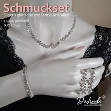 Glitzernde Strass Mode - Halskette Ohrringe Armband - Hochzeit Schmuck Set Braut