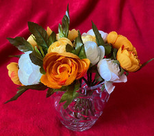 Wunderschöner Seiden Blumenstrauß Rosen in Kristall Vase 20cm 12tlg Orange Weiß