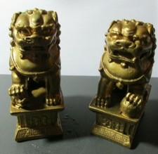 Chinesische Messing-Kupfer-Statue FOO Dogs Löwen, 1 Paar weibliche Löwen