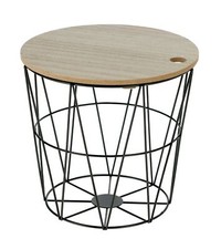 Kleiner Beistelltisch Aufbewahrungskorb mini Tisch Korb mit Deckel rund schwarz