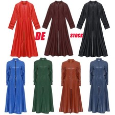 DE Matrix Trench Lang Damen Unisex Langer Ledermantel Mit Reißverschluss Jacken