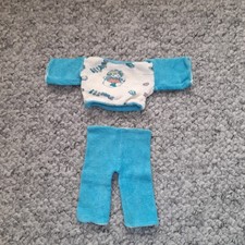 Original 80er Puppenkleidung, Frotee Schlafanzug blau-weiß (ohne Puppe 30cm)