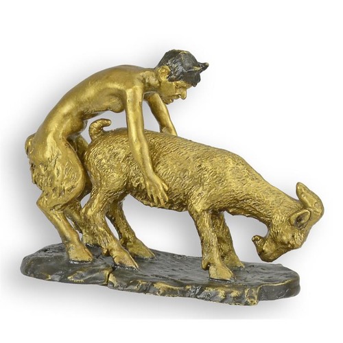 Bronzefigur faun und ziege - bronzefigur,