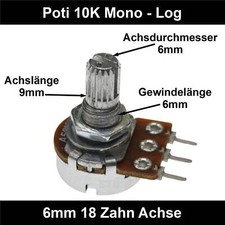 ✅10k Ohm Poti Mono log Potentiometer 6mm Achslänge 9mm Drehpotentiometer Regler