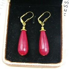 BAILYSBEADS edle Rubin-Ohrringe Ohrhänger behandelt Klappbrisuren Tropfenform Y5