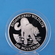 Bhutan 300 Ngultrum 1991  Snow Leopard  Silber PP/Proof
