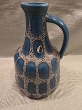 Vintage ALLO Keramikvase / Krug – 60er/70er Lava-Glasur – Blau Grau – ca. 21 cm
