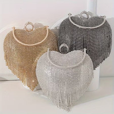 Strass Herz-Clutch mit Fransen
