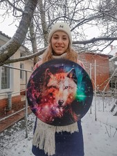 Vegane Schamanentrommel „Wolf Spirit“, stimmbare Membran, Rahmentrommel...