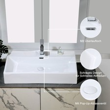 Horow keramik Waschbecken Aufsatzwaschbecken, Hängewaschbecken Weiß 75x42x14 cm