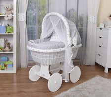 WALDIN Baby Bollerwagen,Stubenwagen,komplett mit Zubehör,Stoffe Grau/Sterne-grau