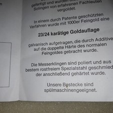 Besteckset 70 tlg. SBS Besteck  Solingen 23/24 karätige Goldauflage neu