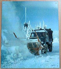 Altes Reklame Blechschild Oldtimer Unimog Mercedes Benz Schneefräse