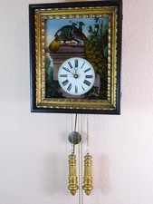 antike Augenwender Wand Uhr Rahmen Bilderuhr Pfau-Motiv Schwarzwald 1860 alt