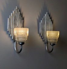 Paar Wandlampen Eisen Art aus Eisen und Glas Art Deco Stil 70er Jahre