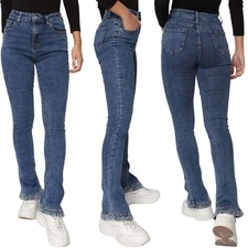 Damen High Waist Jeans Bootcut Schlaghose Slim Fit Stretch Denim 5-Pocket blau