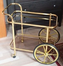 Servierwagen Mid Century Teewagen Vintage Goldfarben Barwagen Rauchglas Retro 
