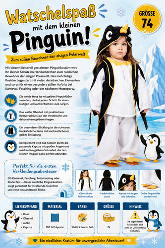 Pinguin kostüm baby 74 - pinguin, gr.