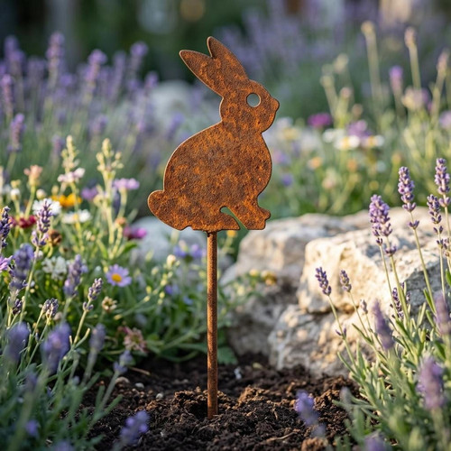 Edelrost hase gartenstecker - hase,