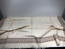 Große Tischdecke 124x150 Blumen Blümchen Stickerei Fransen Creme Beige