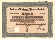 Kraftwerk Thüringen AG - Gispersleben - November 1941 - Aktie 1.000 Reichsmark -