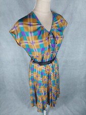 Vintage Kleid LE-GO Gr. 46 (M/38/S/36) mehrfarbig midi retro Plissee kariert alt